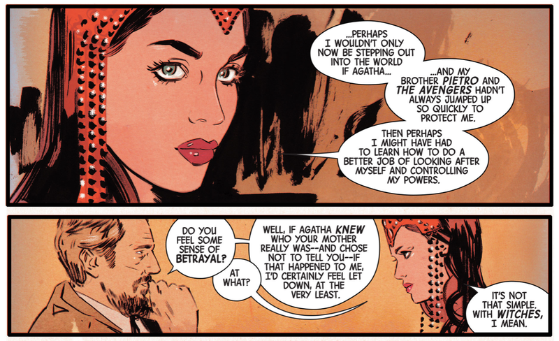 Wanda discussing her life in therapy in Scarlet Witch #8.